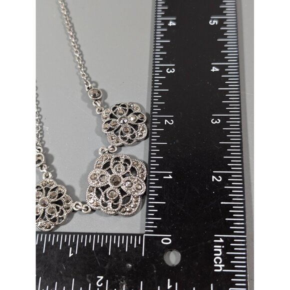 Liz Claiborne Gray Marcasite Square Retro Open Metal Work Statement Necklace 18" - Picture 8 of 8